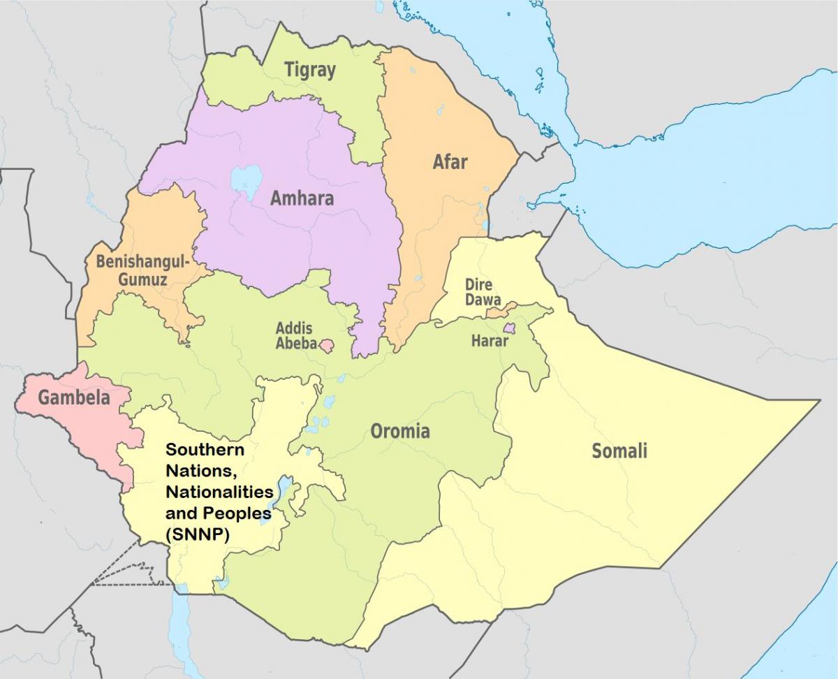 Etiopije regionalnog države mapu