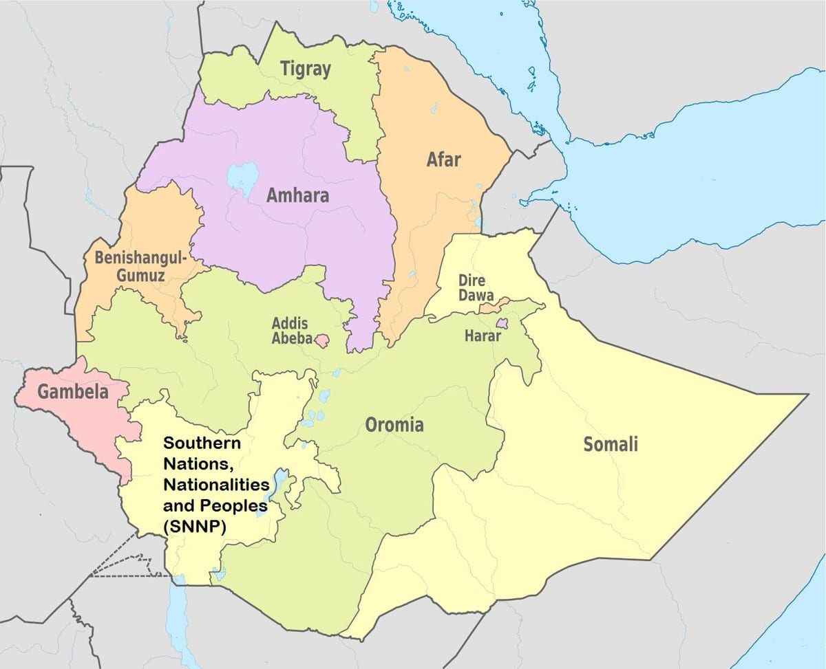 Etiopije amhara regionu mapu