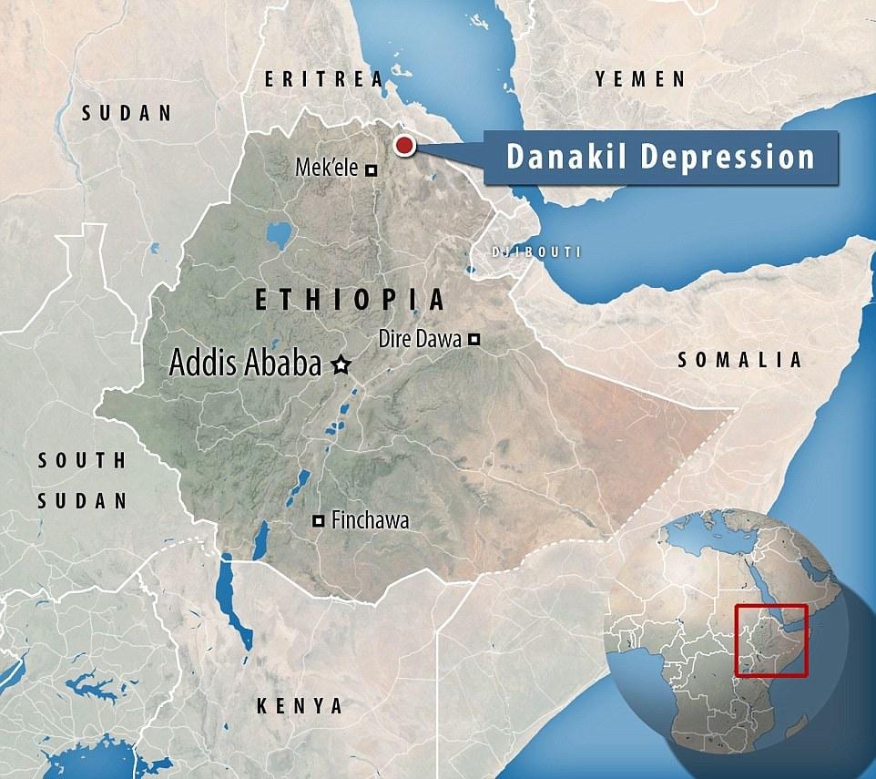 danakil depresija Etiopije mapu
