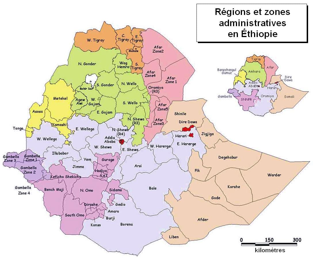 mapa Etiopije administrativne