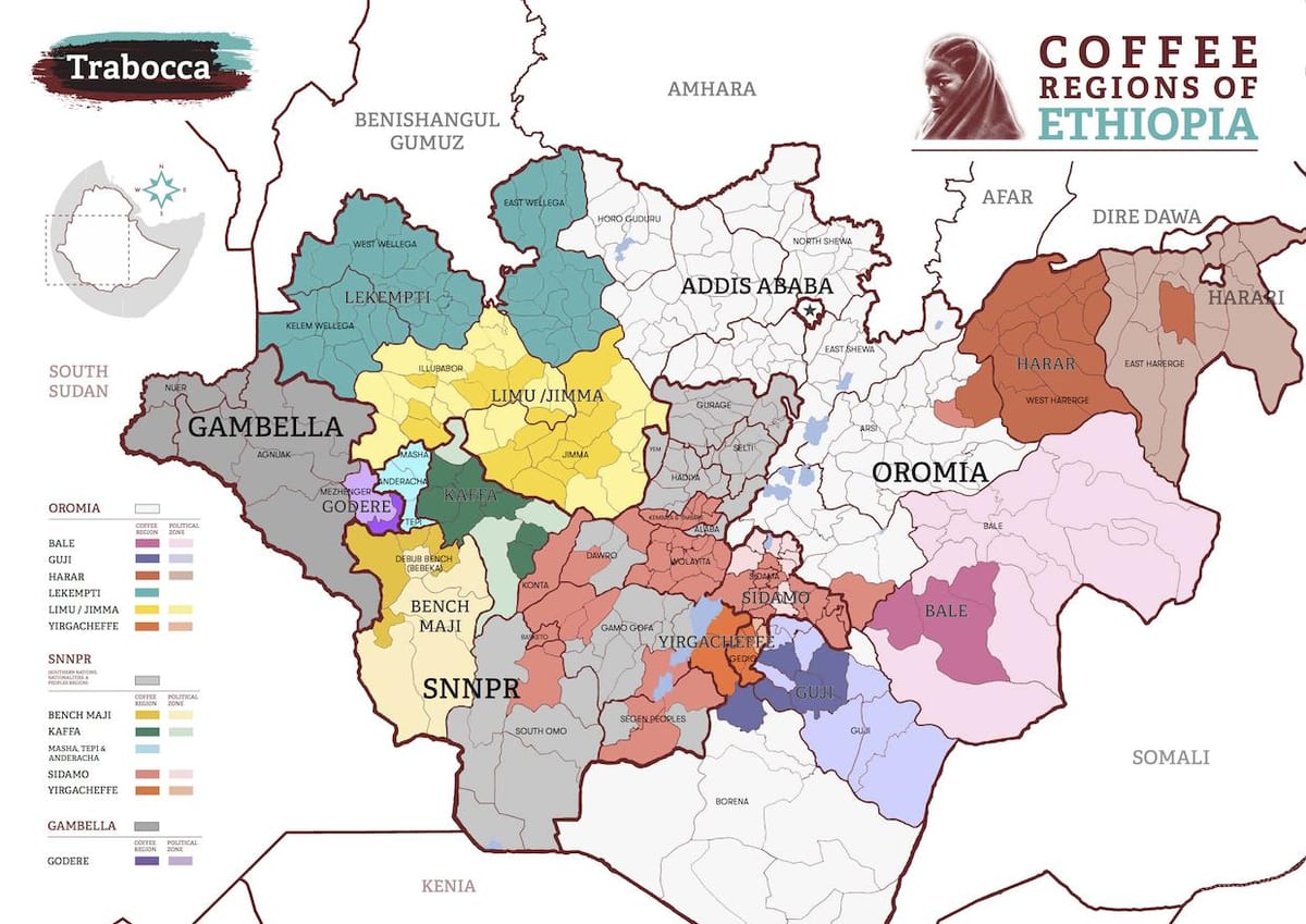 mapa Etiopije kafu