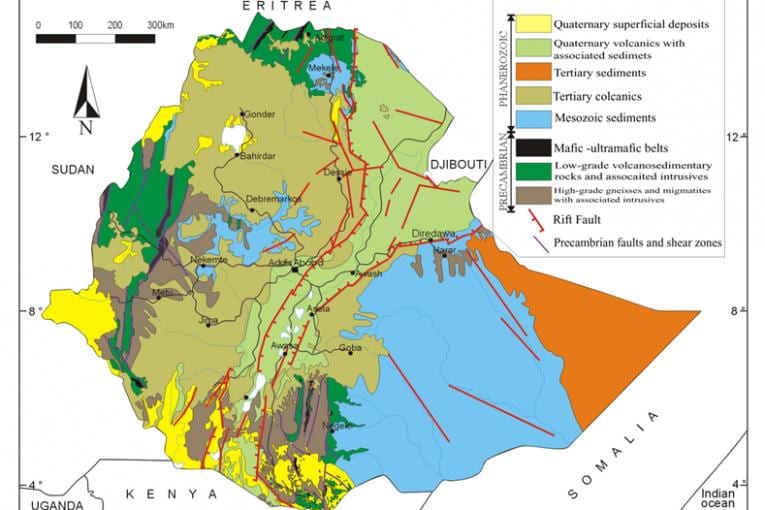 mapa Etiopije prirodni resursi