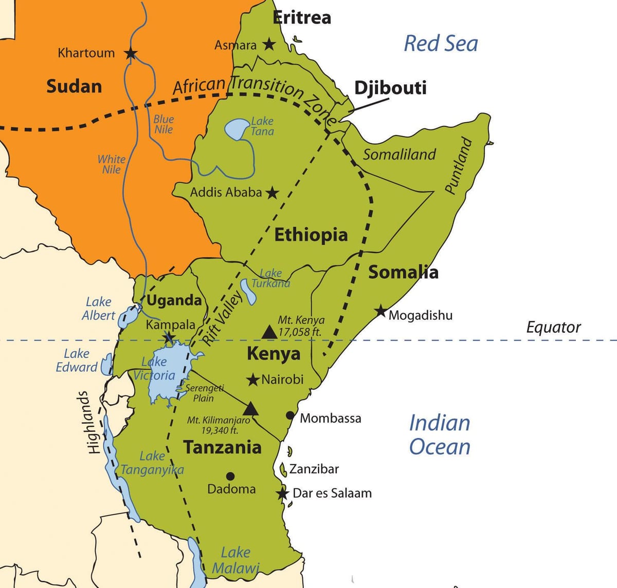 mapa Etiopski plato afrike