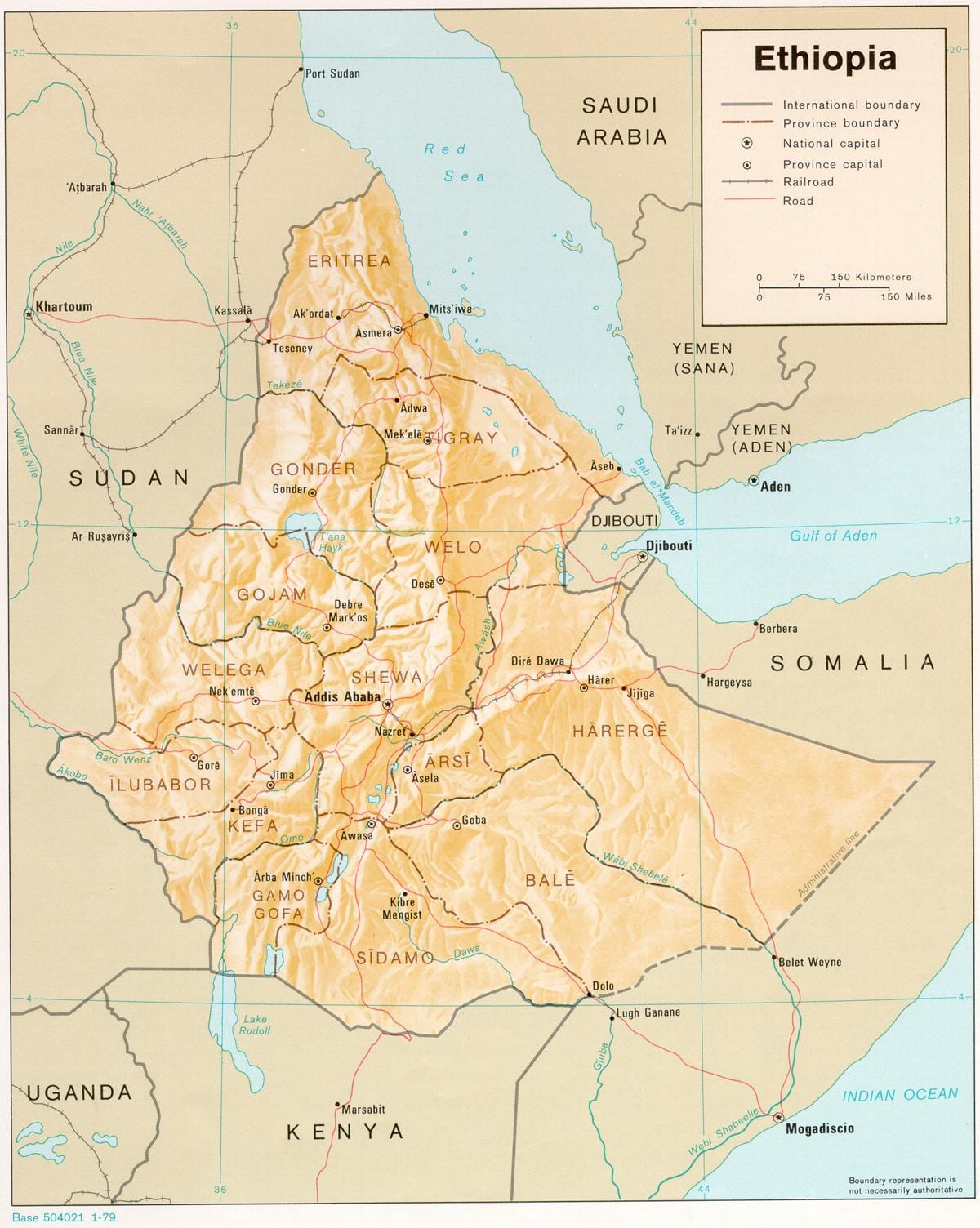 mapa Etiopije tokom derg