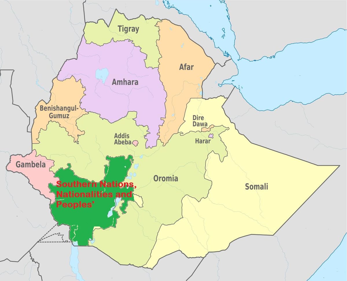 mapa snnpr Etiopije