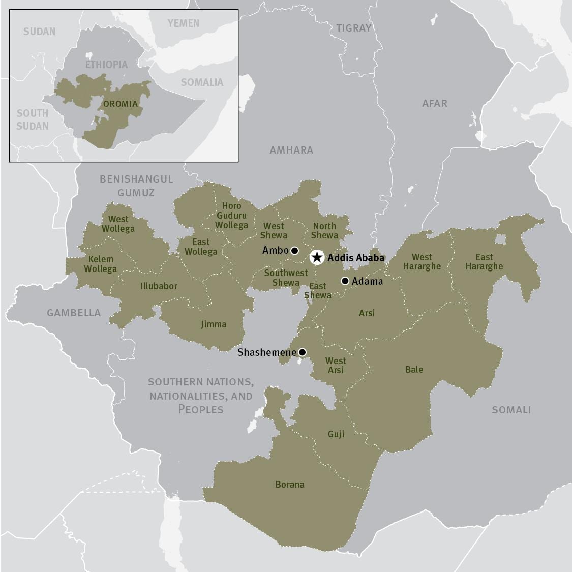 mapa oromia region u Etiopiji