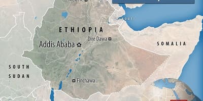 Danakil depresija Etiopije mapu