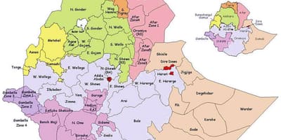 Mapa Etiopije administrativne